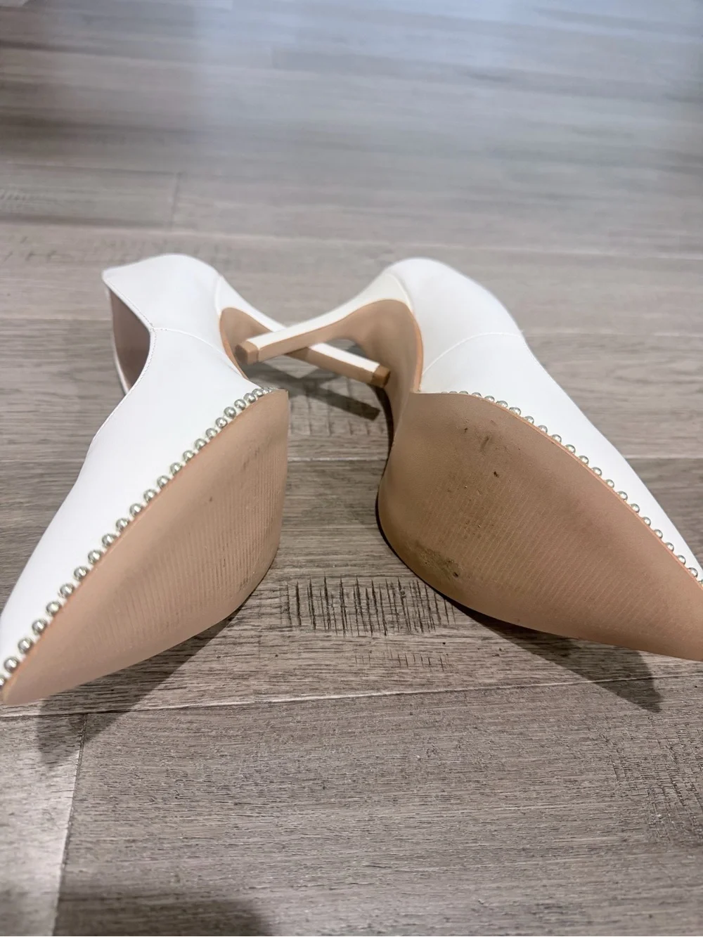 BCBGeneration White Pointed Toe Heels with Crystal Edge